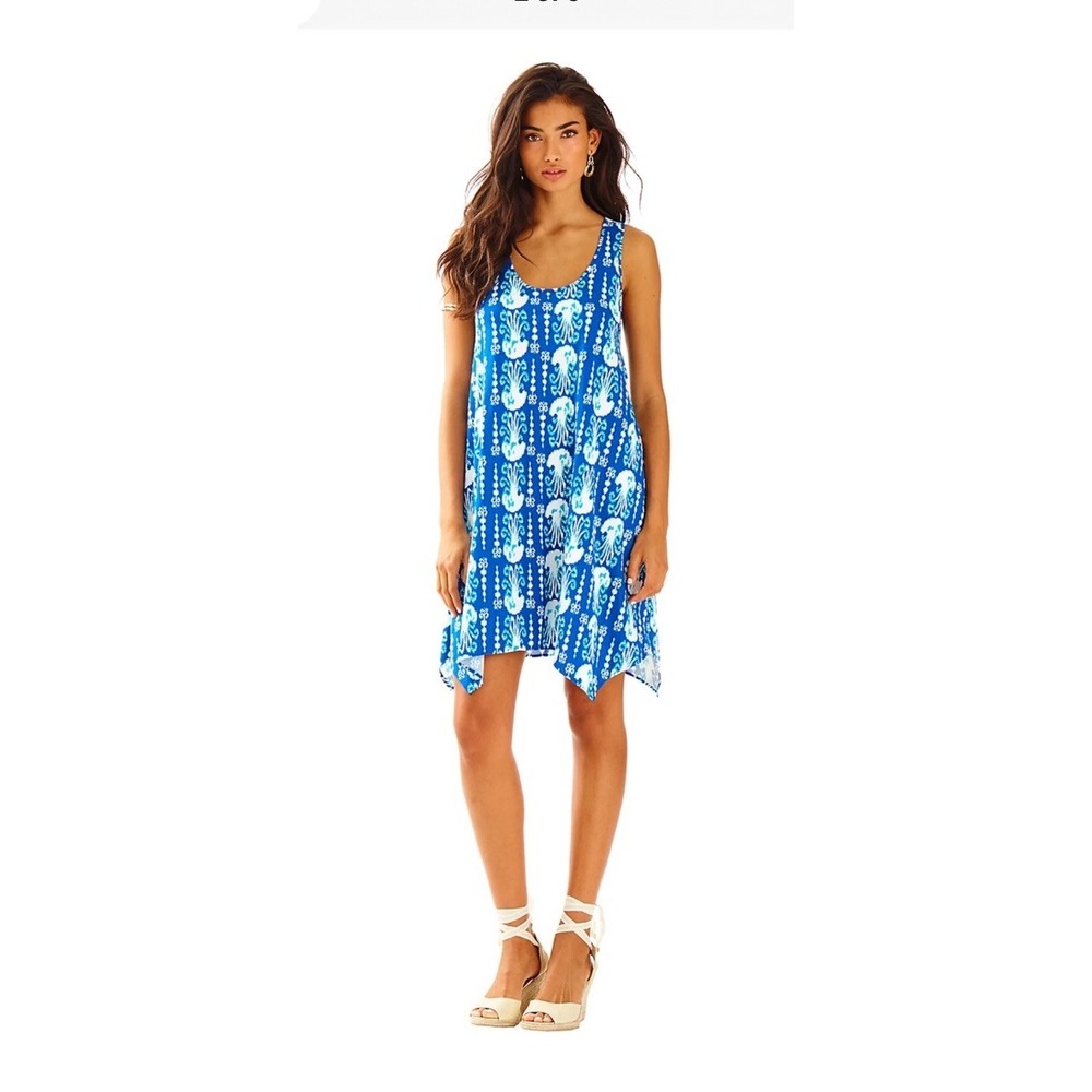 Lilly Pulitzer Melle Indigo Get In Line Trapeze Pima Cotton Jersey Tank Dress Xl